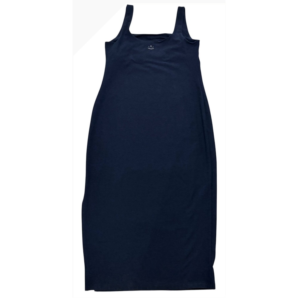 Beyond Yoga Spacedye Square Neck‎ Midi Dress Navy Blue Bodycon Athleisure Slit - Picture 7 of 15